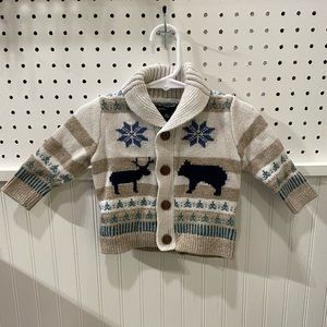Baby Gap knit grandpa sweater with reindeer and bear